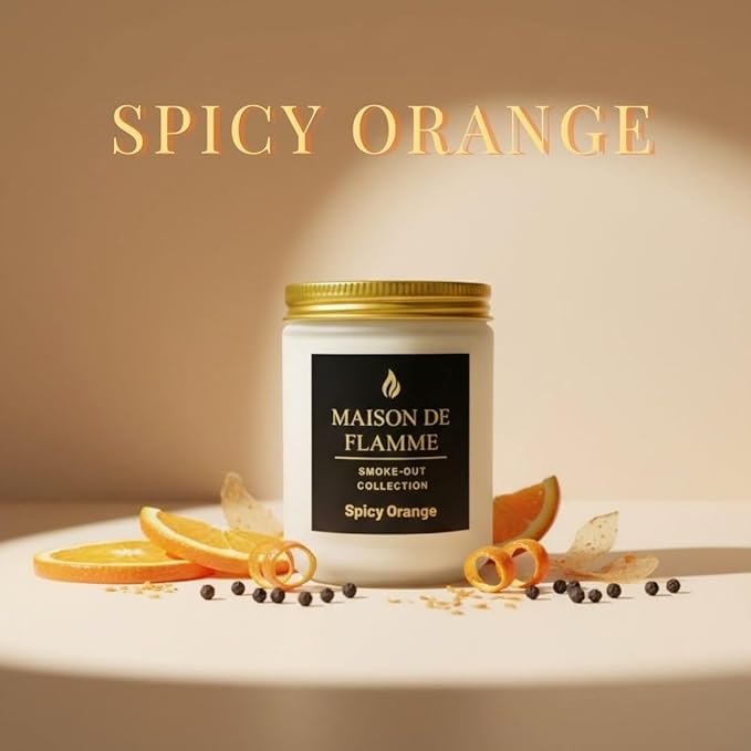 Spicy Orange Odor-Eliminating Scented Candle, 200g/7oz White Jar – Long-Lasting Soy Wax Blend Candle for Smoke, Kitchen & Pet Odors