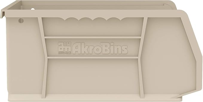 Akro-Mils 30235 AkroBins Plastic Storage Bins, Space-Saving Stackable Bins for Garage, Pantry, Craft Organization, 11" x 11" x 5", Stone, 6-Pack