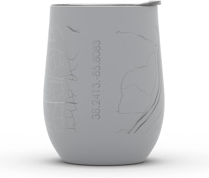 Well Told Engraved Louisville Kentucky Map Insulated Wine Tumbler, Etched Stainless Steel Cup (12 oz, Dockside Gray) City Map Insulated Tumbler, Custom Insulated Tumbler, Outdoor Drinkware
