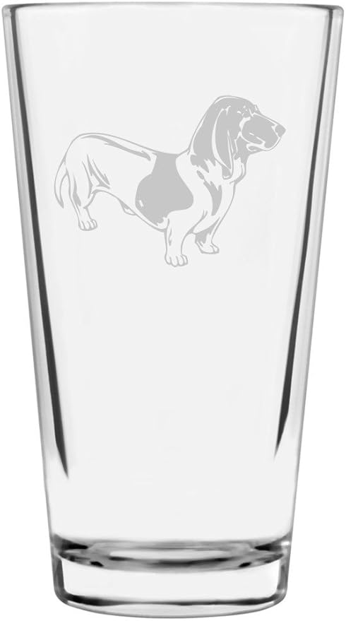 Basset Bleu de Gascogne (Blue Gascony Basset) Dog Themed Etched All Purpose 16oz Pint Glass