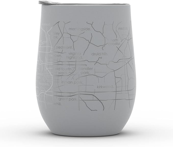 Well Told Engraved Atlanta Georgia Map Insulated Wine Tumbler, Etched Stainless Steel Cup (12 oz, Dockside Gray) City Map Insulated Tumbler, Custom Insulated Tumbler, Outdoor Drinkware