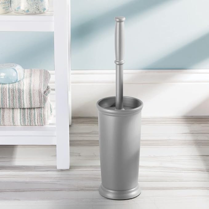 mDesign Hidden Plunger and Brush Set for Toilet Bowl - Modern Toilet Brush and Plunger Set - Brush Cleaner and Plunger Combo with Holder Caddy for Bathroom - Hyde Collection - Set of 2 - Gray