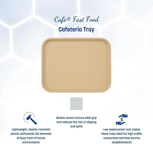 Carlisle FoodService Products Fast Food Cafeteria Tray 14" x 18", Durable Polypropylene with Slip-Resistant Surface, Stackable for Cafes and Schools, BPA-Free, Beige