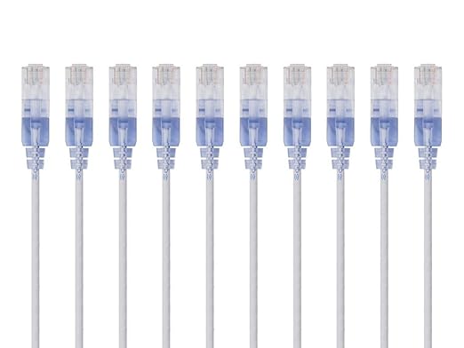 Monoprice Cat6A Ethernet Patch Cable - Snagless RJ45, 550Mhz, 10G, UTP, Pure Bare Copper Wire, 30AWG, 10-Pack, 1 Feet, White - SlimRun Series