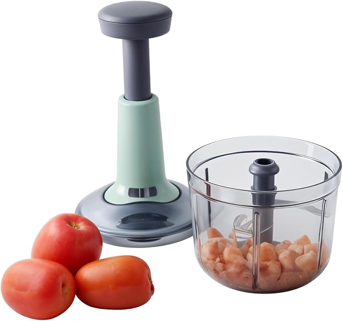 Anjali Food Chopper, Deluxe Large Handheld Vegetable Chopper for Onion, Garlic, Nuts & More | Manual Push Cutter with Stainless Steel Blades | Dishwasher-Safe