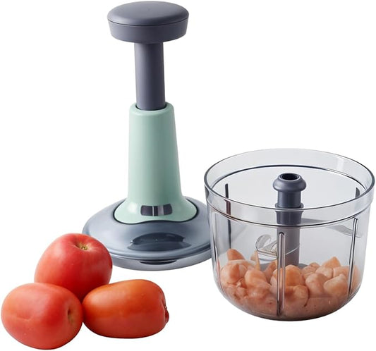 Anjali Food Chopper, Deluxe Large Handheld Vegetable Chopper for Onion, Garlic, Nuts & More | Manual Push Cutter with Stainless Steel Blades | Dishwasher-Safe