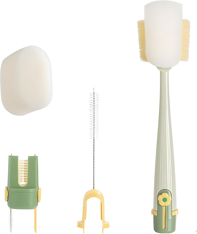 5-in-1 Bottle Cleaning Brush Set, Multifunctional Household Cleaning Kit with Long Flexible Scrubber,for Narrow Mugs, Stainless Steel Cups, Baby Bottles and Tumbler (Green, 1 pcs)