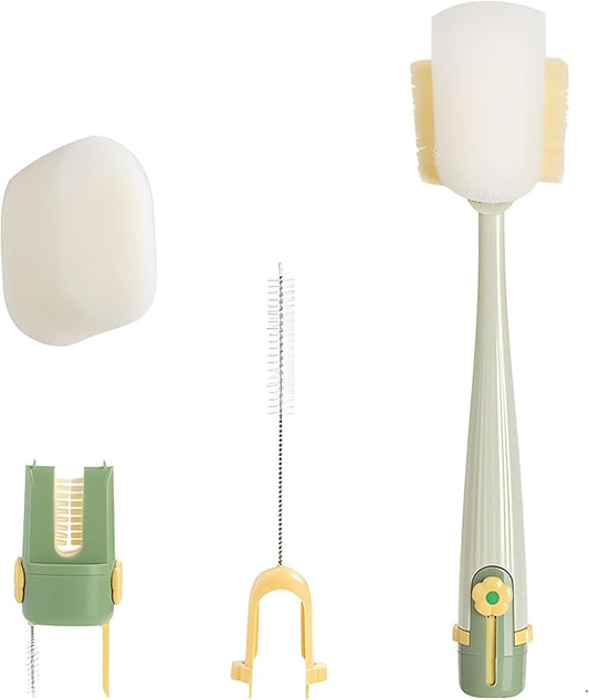 5-in-1 Bottle Cleaning Brush Set, Multifunctional Household Cleaning Kit with Long Flexible Scrubber,for Narrow Mugs, Stainless Steel Cups, Baby Bottles and Tumbler (Green, 1 pcs)
