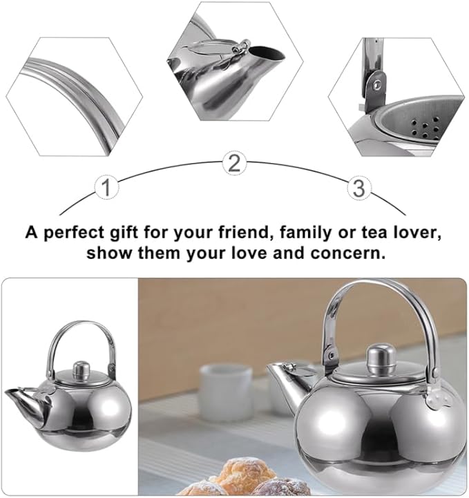 ABOOFAN Stainless Steel Tea Kettle with Infuser Strainer 2L Stovetop Teapot Portable Lightweight for Home and Kitchen Use
