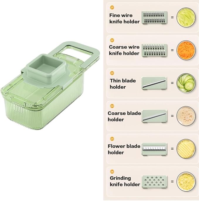 Vegetable Chopper,Food Slicer Cutter with Handheld Container, 6 Blades and Blade Box,Magnetic Kitchen Tools for Veggie Potato Onion Butter Carrot,Multipurpose Compact Kitchen Vegetable Slicer