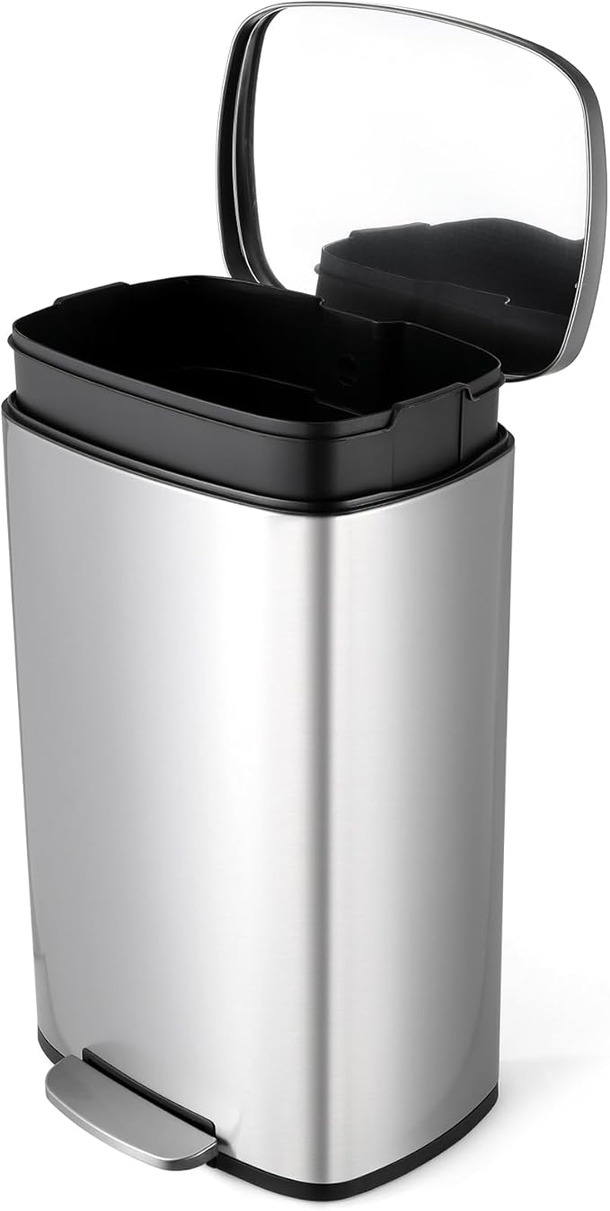 13.2 Gal Kitchen Trash Can, 50L Recycling or Garbage Bin, Brushed Stainless Steel Waste Basket, Soft&Quiet Close Dustbin, with Step-On Pedal, Removable Inner Bucket, for Home, Office, Living Room