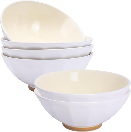 Large Pasta Bowls Set of 6, 29 oz Yellow Porcelain 7 inch, Microwave Oven Dishwasher Safe for Salad Soup