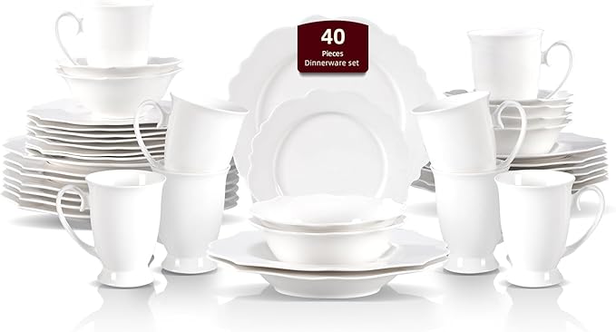 HomeVss, New Bone China Dinnerware Set Embossed Winds, Service for 8-40pc Set