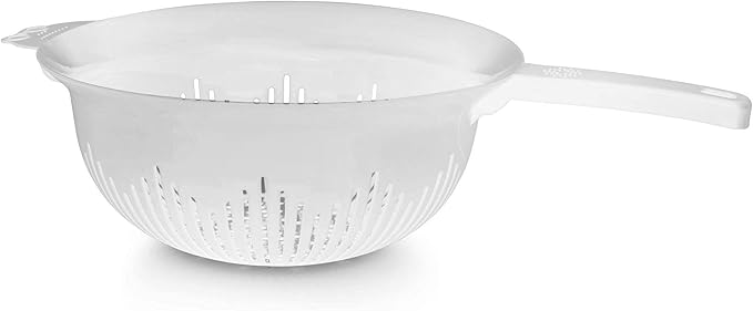 YBM Home 9.75 Inch Plastic Strainer Colander with Long Handle – Made of Food Safe BPA-Free Plastic - Use for Pasta, Noodles, Spaghetti, Vegetables and More 31-1130-white (1, White)
