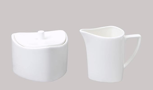 Bone China Elegance White Triangle Sugar & Creamer Pot each,case of 1 set