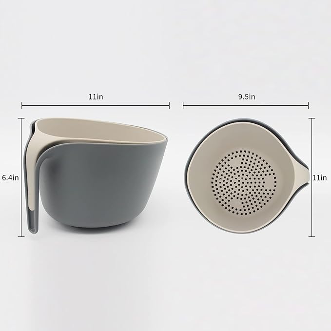 Kitchen Colander and Strainer Bowls Set,2 in 1 Fruit Vegetable Washing Basket for Soaking,Draining Pasta,Rice,Quinoa,Small Grains and Food Mixing-4.5Quart