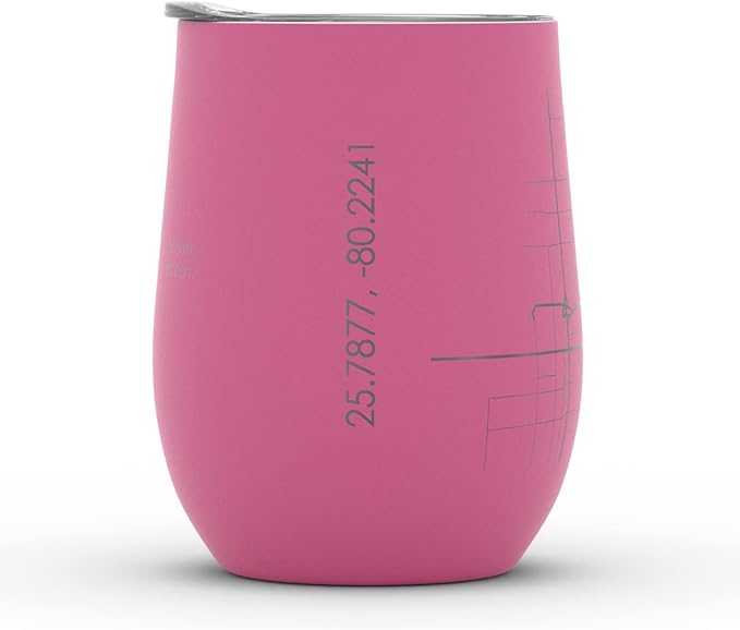 Well Told Engraved Miami Florida Map Insulated Wine Tumbler, Etched Stainless Steel Cup (12 oz, Sunset Pink) City Map Insulated Tumbler, Custom Insulated Tumbler, Outdoor Drinkware