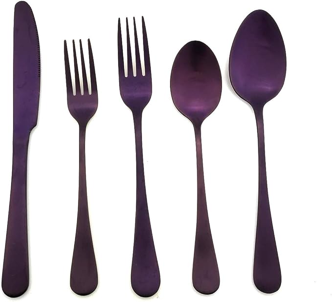 20-Piece Stainless Steel Flatware Set, Matte Finish Colorful Purple, Service for 4