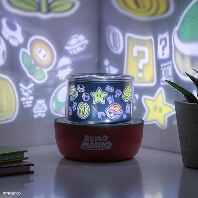 Paladone Super Mario Projection Light - Officially Licensed Nintendo Projector Lamp with Interchangeable Scenes and Mood Lighting, 3 Light Modes, Gaming Room Decor