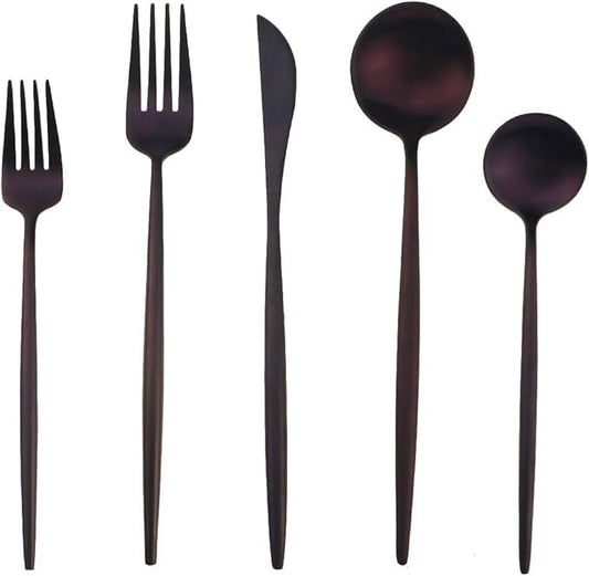 Matte Purple Silverware Set,Gugrida 5-Piece 18/10 Stainless Steel Satin Finish Flatware Set,Kitchen Utensil Set,Tableware Travel Cutlery Set for Camping Office or School Lunch, Dishwasher Safe