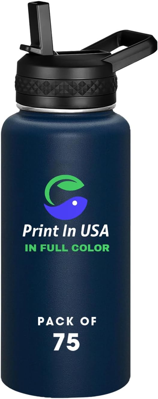 Personalized Custom Print in USA Water Bottle 75Pcs 32oz Stainless Steel Double Wall Coffee Cup with Lid & Straw Insulated Tumbler with Colorful Text Logo Photo