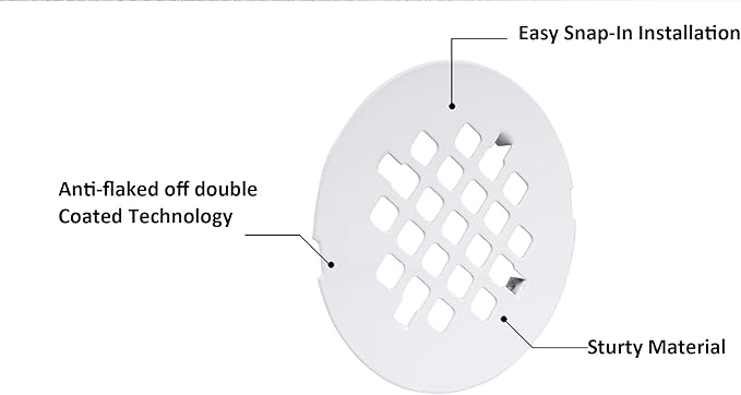 Artiwell 4-1/4” OD Snap-in Shower Drain Cover, Round Shower Drain Strainer Grid, Replacement Cover, Designed for Long-Lasting
