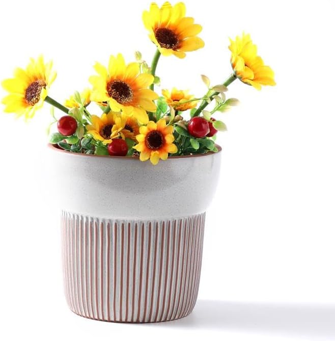 6.5 inch Terracotta Pot for Plants, Ceramic Plant Pot for Succulents, Cacti, Herbs, Vertical Ribbed Design,Planter Pot for Dried and Fresh Plants