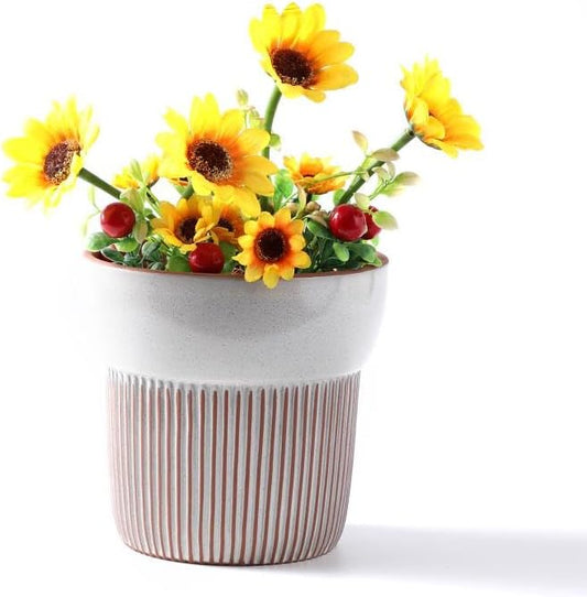 6.5 inch Terracotta Pot for Plants, Ceramic Plant Pot for Succulents, Cacti, Herbs, Vertical Ribbed Design,Planter Pot for Dried and Fresh Plants