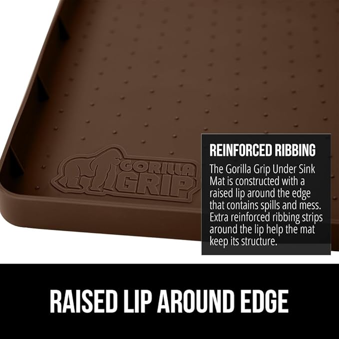 GORILLA GRIP Waterproof Silicone Under Sink Mat with Raised Lip for Kitchen and Bathroom, 28 x 22 in, Cabinet Shelf Liner Stay in Place Mats Dishwasher Safe Drawer Liner, Organizer Tray, Coffee