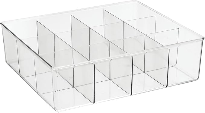 mDesign Plastic 12 Compartment Divided Drawer and Closet Storage Bin - Organizer for Scarves, Socks, Ties Bras, and Underwear - Dress Drawer Organizer, Shelf Organization - Clear