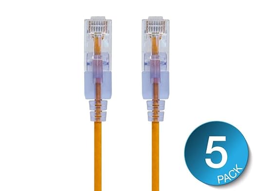 Monoprice Cat6A Ethernet Patch Cable - 7 Feet - Blue | Network Internet Cord - RJ45, 550Mhz, UTP, Pure Bare Copper Wire, 10G, 30AWG, 5-Pack - SlimRun Series