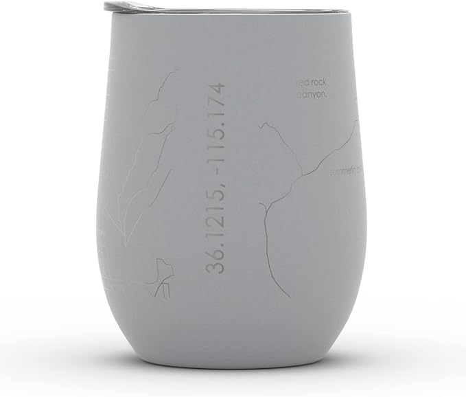 Well Told Engraved Las Vegas Nevada Map Insulated Wine Tumbler, Etched Stainless Steel Cup (12 oz, Dockside Gray) City Map Insulated Tumbler, Custom Insulated Tumbler, Outdoor Drinkware
