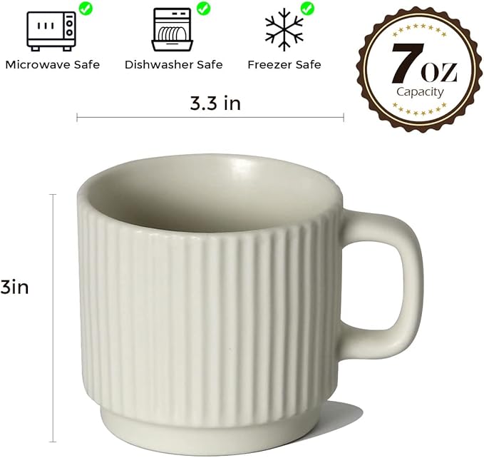Stackable Coffee Mugs Set of 4, 7 OZ Ceramics Espresso Cups for Latte Cappuccino Cocoa with Handle, Colorful