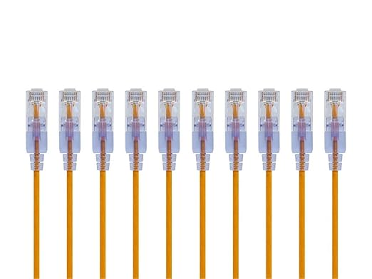 Monoprice Cat6A 6in Yellow 10-Pk Patch Cable UTP 30AWG 10G Pure Bare Copper Snagless RJ45 SlimRun Series Ethernet Cable