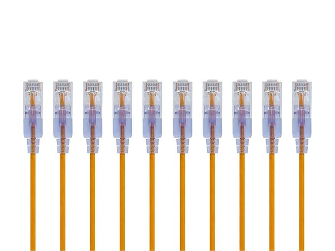 Monoprice Cat6A 2ft Yellow 10-Pk Patch Cable UTP 30AWG 10G Pure Bare Copper Snagless RJ45 SlimRun Series Ethernet Cable
