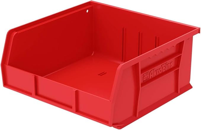 Akro-Mils 30235 AkroBins Plastic Storage Bins, Space-Saving Stackable Bins for Garage, Pantry, Craft Organization, 11" x 11" x 5", Red, 6-Pack