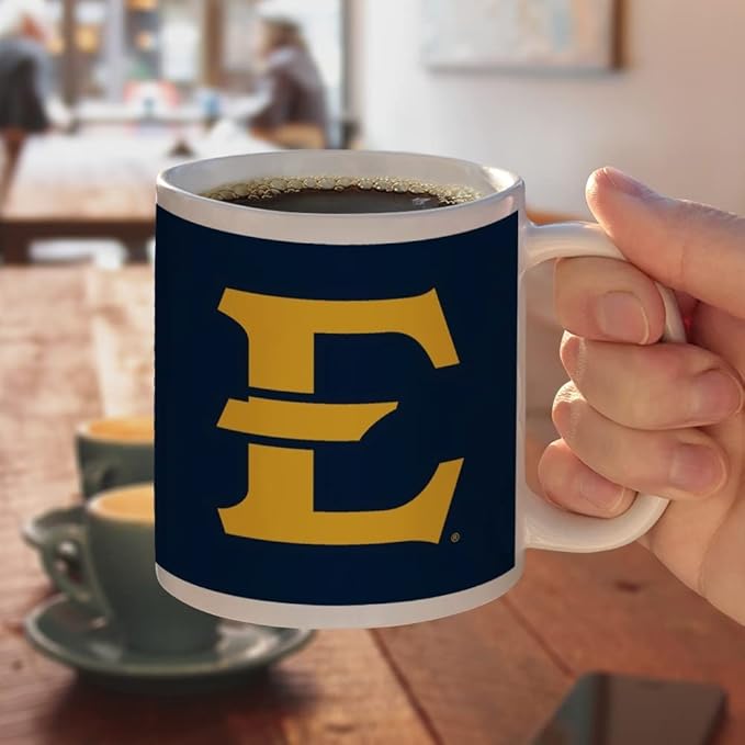 ETSU Primary Logo Ceramic Coffee Mug, Novelty Gift Mugs for Coffee, Tea and Hot Drinks, 11oz, White