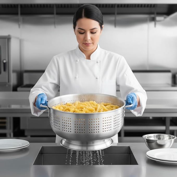 16 Qt. Aluminum Colander with Base and Handles – Heavy-Duty 16-Gauge Commercial Strainer for Pasta, Fruits, and Vegetables- (Large Colander with Top Diameter of 16.5 inches) (1, 16 Quart)