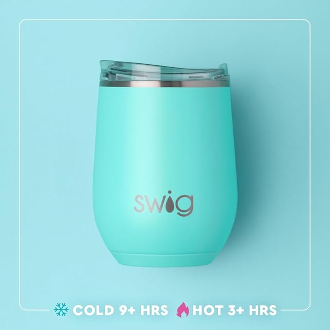 Swig Life 12oz Wine Tumbler with Lid, Stainless Steel, Dishwasher Safe, Portable, Triple Insulated Wine Tumbler (Miss Independence)