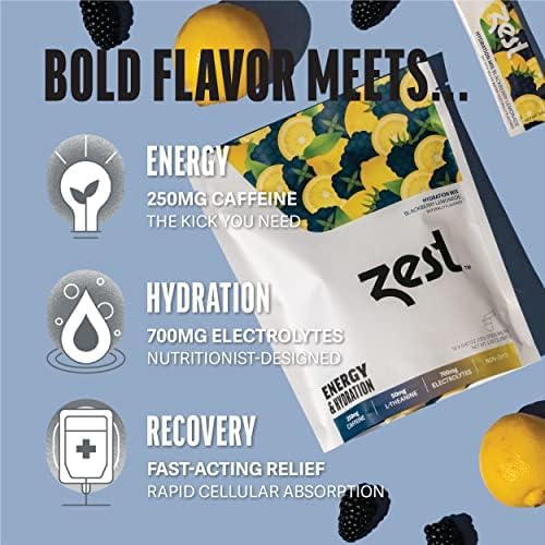 Zest Hydration & Preworkout Energy Drink Packets – Clean Electrolyte Powder with 250mg Caffeine - 14 Energy Powder Sticks for Running & Endurance, BlackBerry Lemonade Flavor