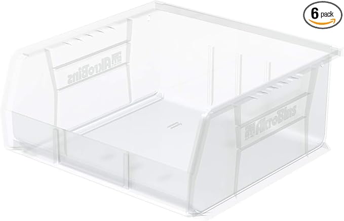Akro-Mils 30235 AkroBins Plastic Storage Bins, Space-Saving Stackable Bins for Garage, Pantry, Craft Organization, 11" x 11" x 5", Clear, 6-Pack
