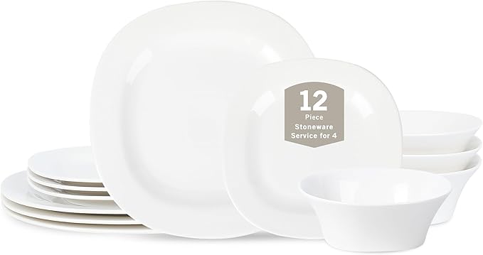 Stone Lain Quadro 12-Piece Dinnerware Set Porcelain, White
