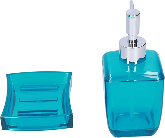 Bathroom Accessory Set, 4PCS Blue Bathroom Accessories Set Include Soap Dispenser, Toothbrush Holder, Soap Dish, Mousewash Cup for Decor