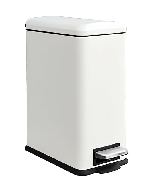 Bathroom Trash Can, 10L/2.6 Gallon Trash Can with Lid, Stainless Steel Garbage Can with Removable Liner Bucket, Soft Close Lid, Rectangle Trash Bin for Office, Kitchen, Bedroom, White