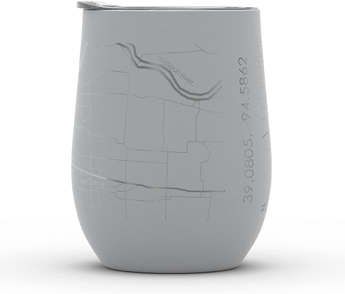 Well Told Engraved Kansas City Missouri Map Insulated Wine Tumbler, Etched Stainless Steel Cup (12 oz, Dockside Gray) City Map Insulated Tumbler, Custom Insulated Tumbler, Outdoor Drinkware