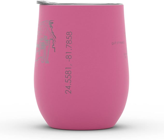 Well Told Engraved Key West Florida Map Insulated Wine Tumbler, Etched Stainless Steel Cup (12 oz, Sunset Pink) City Map Insulated Tumbler, Custom Insulated Tumbler, Outdoor Drinkware