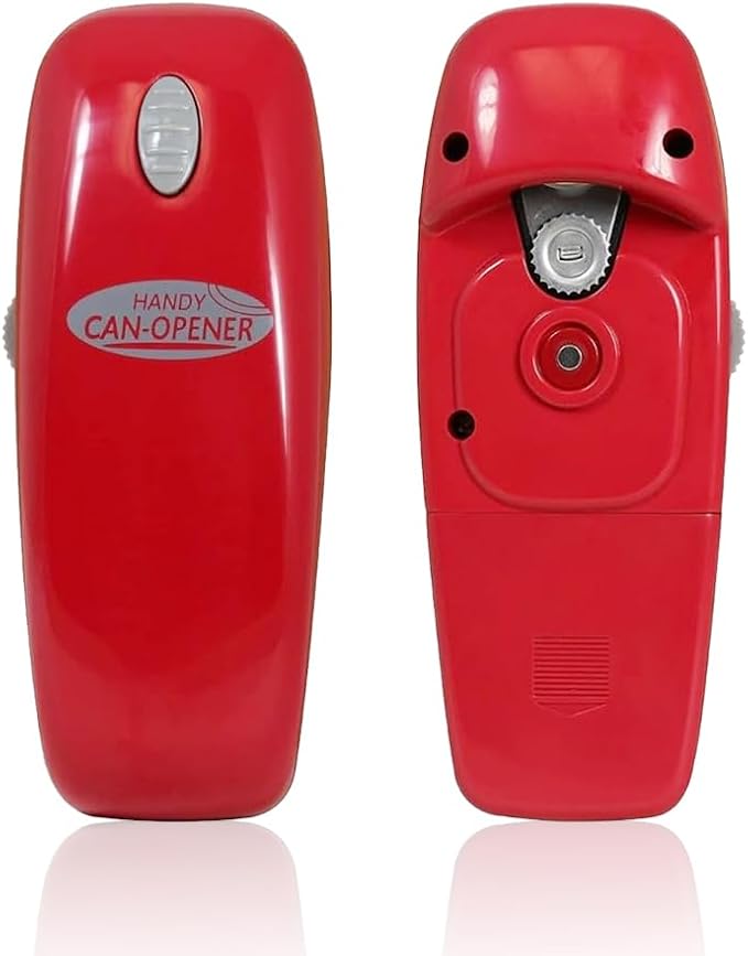 Electric Can Opener - No Sharp Edge Handheld Can Opener - Battery Operated Can Opener - Easy One-Touch Operation - Automatic, Food Safe, Hands Free, Smooth Edge (Red)