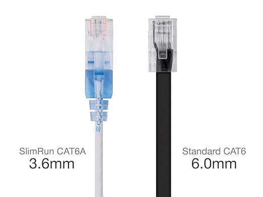Monoprice SlimRun Cat6A Ethernet Patch Cable - Network Internet Cord - RJ45, Stranded, UTP, Pure Bare Copper Wire, 30AWG, 0.5 Feet, White, 5-Pack