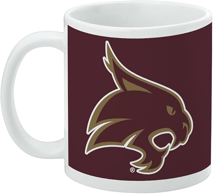 Texas State University Logo Ceramic Coffee Mug, Novelty Gift Mugs for Coffee, Tea and Hot Drinks, 11oz, White