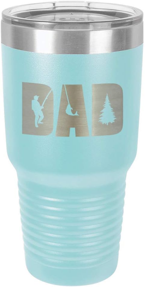 DAD KNOCKOUT FISHING Light Blue 30 oz Tumbler With Straw and Slide Top Lid | Stainless Steel Travel Mug | Compare To Yeti Rambler